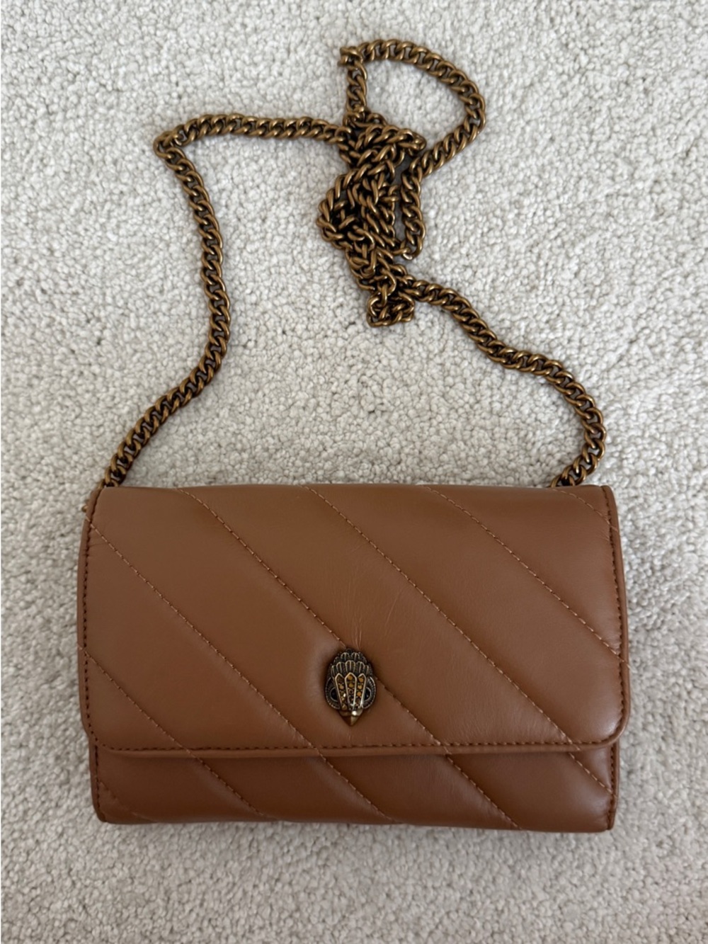 Kurt Geiger Tan Quilted Crossbody with Gold Chain